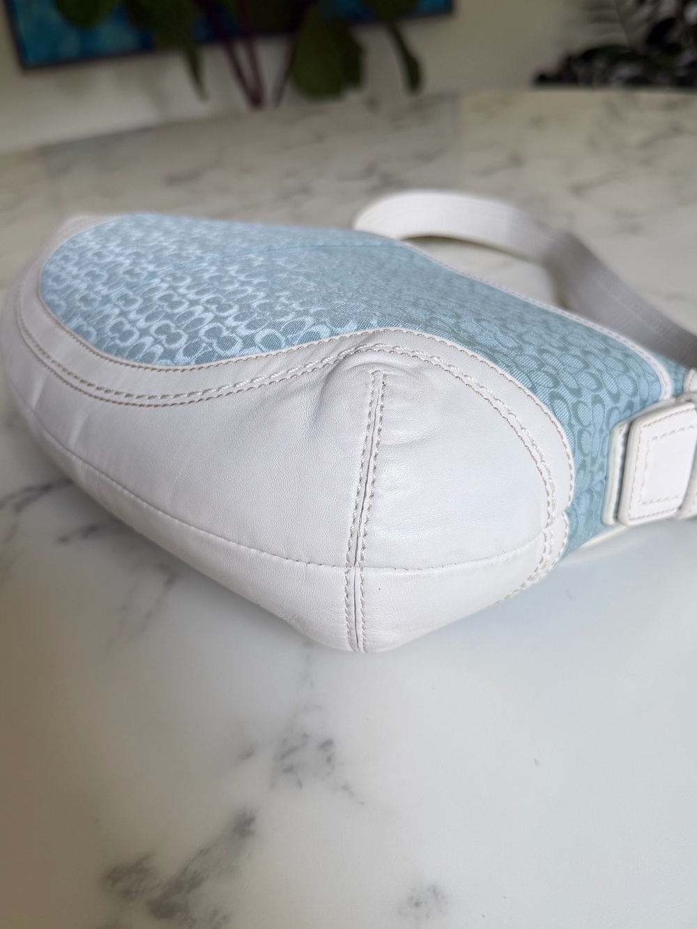 COACH Vintage Y2K Soho Mini Signature Medium Flap Shoulder Bag F109256 Sky Blue - Picture 7 of 16